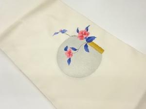 丸に椿模様織出し名古屋帯